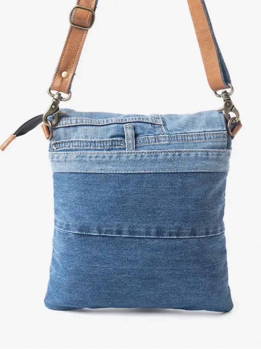 MYRA Denim Crossbody Bag with Tan Leather Accents